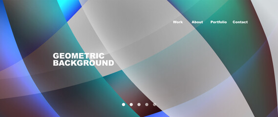 A geometric background featuring a striped pattern in shades of blue and white, reminiscent of water. The design is a mix of aqua, azure, electric blue, and magenta, creating a liquidlike effect