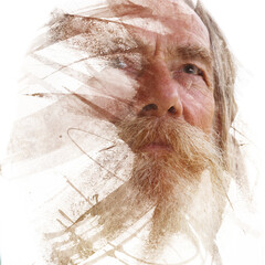 A paintography portrait of a bearded old man disappearing into the background - 784241373