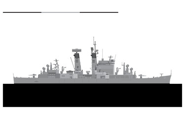 USS ALBANY CG-10 1962. United States Navy guided missile cruiser. Vector image for illustrations and infographics. - obrazy, fototapety, plakaty