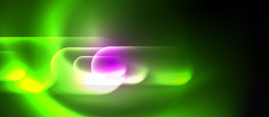 A vibrant closeup of a swirling green and purple light on a dark background, resembling liquid water colors. The visual effect lighting creates a beautiful circle of magenta and violet hues