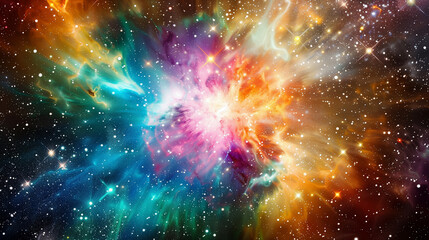 Vibrant Cosmic Nebula and Colorful Starfield in Deep Space