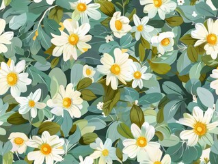 Bright blooming floral seamless pattern with a hint of dew