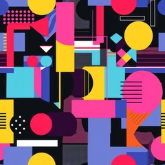 A seamless pattern of oversized geometric shapes in bold neon colors
