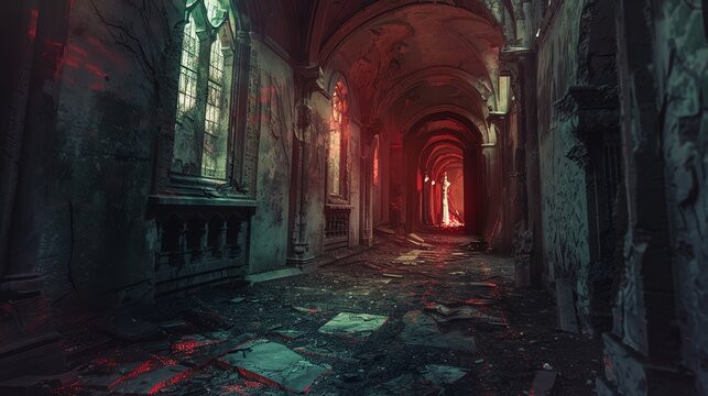 Transform a significant historical event into a spine-chilling spectacle from a worms-eye view angle, combining elements of horror seamlessly Implement avant-garde lighting techniques to add depth and