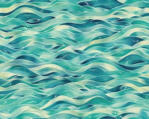 Obraz premium A seamless pattern of small stylized waves and fish