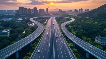 Fototapeta premium photorealistic highway on town background Generated with Ai tools