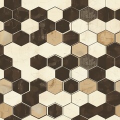 An illustration of a simple yet striking geometric pattern composed of subtle earth-toned hexagons that mimic the look of a sophisticated tile floor
