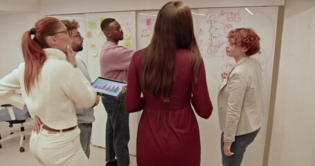 The creative team is brainstorming, sharing ideas, and strategizing on a new project in the office, their collaborative effort fueling innovation and creativity.