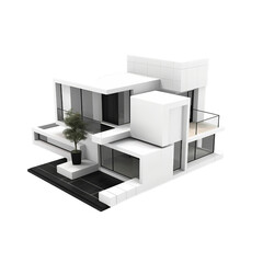 a Cubic Architecture house built from, Isolated on transparent PNG background, Generative ai