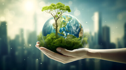 hands holding green earth,Nature ecology think green power saving innovation green ecology energy and saving environment,