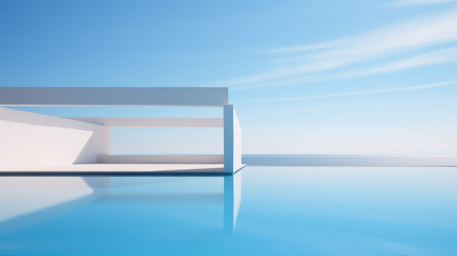 minimalist waterside architecture,created with Generative AI tecnology.