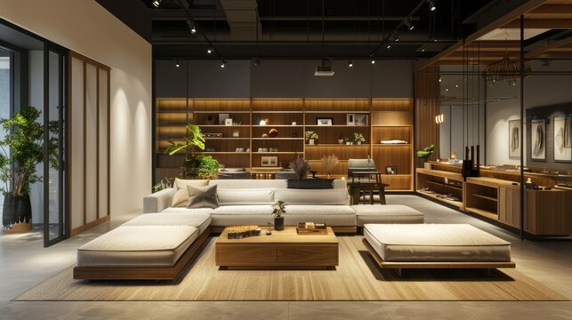 Modern interior view of Nitori store showroom in Gurney Paragon, Penang. Nitori is a Japanese furniture and home