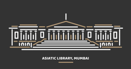 Asiatic Society Library, Mumbai Building vector illustration. - obrazy, fototapety, plakaty