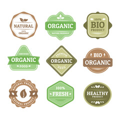 Natural product label badge vector set