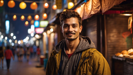 Fototapeta premium Tourist explore night life 