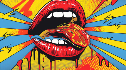 Vibrant Pop Art Style Lips with Colorful Abstract Background