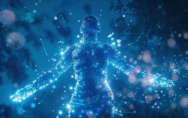 Glowing particle humanoid,created with Generative AI tecnology.