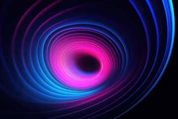 Abstract blue neon background with circles. Radial neon background with light effects.