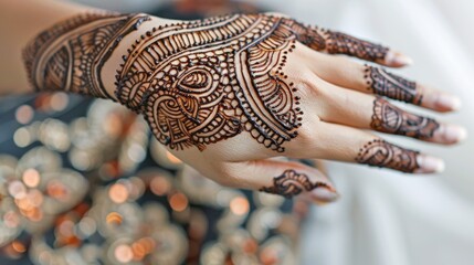 Hand with henna art.