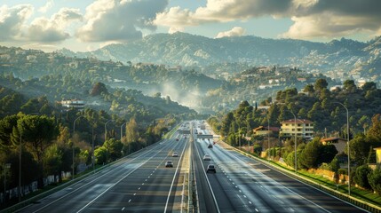 Fototapeta premium photorealistic highway on town background Generated with Ai tools