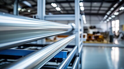 Fototapeta premium A technical room filled with white pipes. Pipeline inside modern factory. Illustration for banner, poster, cover, brochure, advertising, marketing or presentation.