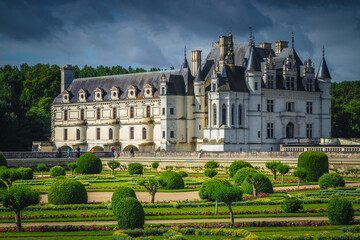 Spectacular bushes in the ornamental garden of Chenonceau castle, France