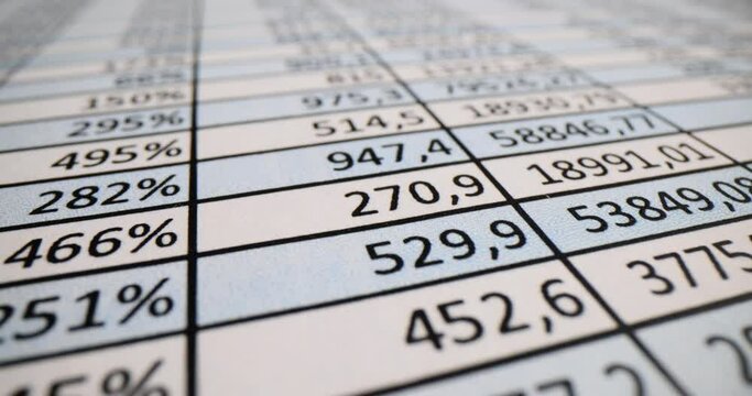 Closeup of table with numbers and percentages