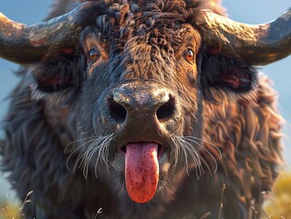 Animal licking, exaggerated tongue, detailed texture, close frontal angle,  - obrazy, fototapety, plakaty