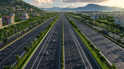 photorealistic highway on town background Generated with Ai tools