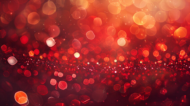 Bright and elegant red sparkly background with stars ,Red sparkling glitter bokeh background, abstract defocused texture, Holiday lights ,Red background with falling glitter particles 