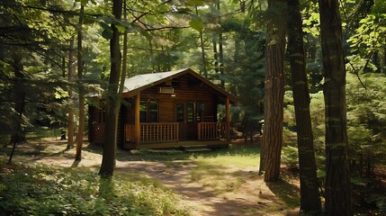 Generative AI : Cabin in woods at summer camp