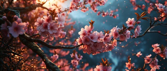 cherry blossoms At night ,Generative AI