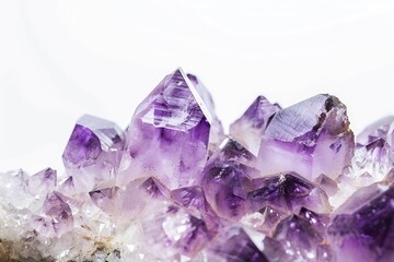Fototapeta premium Generative AI : Crystal Stone, purple rough amethyst crystals on white background.