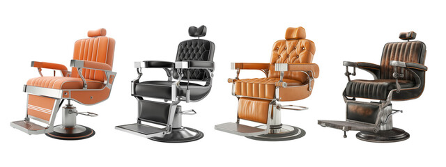 Vintage and Modern Barber Chairs Collection Isolated on Transparent Background, cut out. PNG