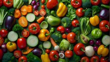 Fototapeta na wymiar Vegan mosaic 4K featuring vibrant, fresh veggies as wallpaper