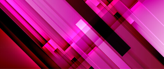 A vibrant pink and red abstract background featuring a geometric pattern with shades of purple and magenta, creating a bold and electrifying design. The parallel lines add a sense of dynamic movement