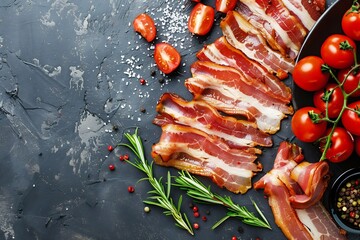 Generative AI : bacon strips fresh meat healthy meal food snack on the table 