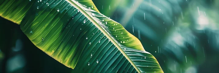 Foto op Canvas banana leafs photo overcast savana macro photo, banner product © rajagambar99
