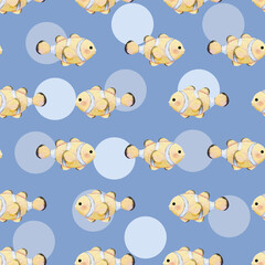 Cute Clownfish Seamless Pattern on blue gray background illustration