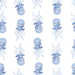 Cute Jellyfish Seamless Pattern on white background illustration
