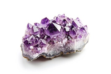 Generative AI : Crystal Stone, purple rough amethyst crystals on white background.