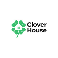 CLOVER HOUSE LEAF LOVE LOGO VECTOR ICON ILLUSTRATION