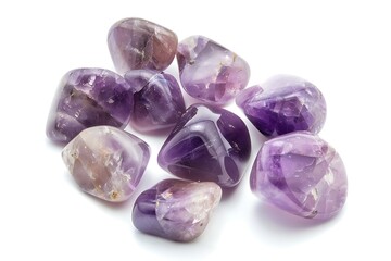 Fototapeta premium Generative AI : tumbled amethyst gem stone cutout on white background