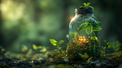 realistic Jar emerging out of green planet earth