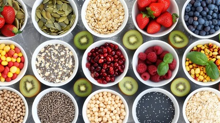 Healthy Bowls of Seeds, Grains, and Berries - obrazy, fototapety, plakaty