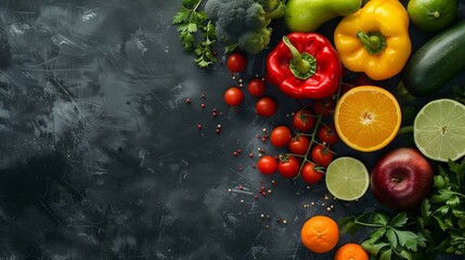 Colorful Fresh Produce on a Dark Textured Background