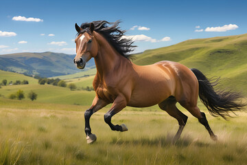 Graceful Gallop: Majestic Horse in Meadow