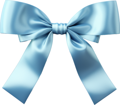 sky blue satin ribbon bow isolated on white or transparent background,transparency