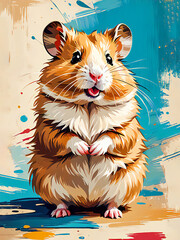 Guinea pig standing cute adorable Abstract animals painting, rustic brush strokes vintage retro, wild life illustration