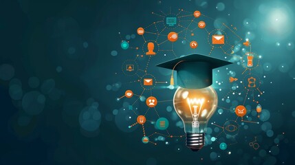 Education and Learning: A 3D vector illustration of a lightbulb with a graduation cap